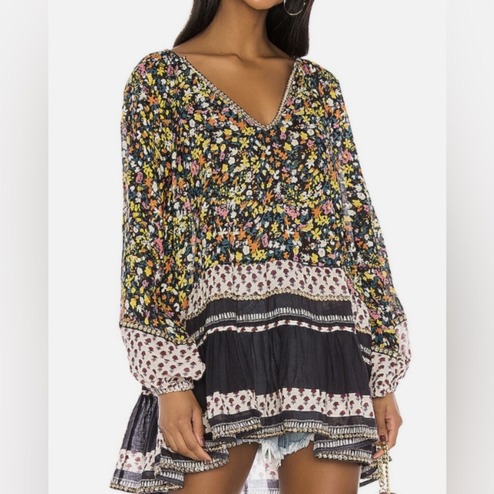 Free People Gardenia FLOWY COTTON BOHO ARTSY EMBELLISHED FALL WHIMSY DRESS